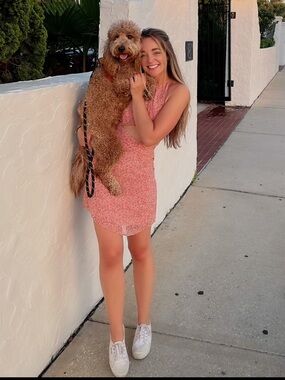 Pink Floral Halter Cutout Dress